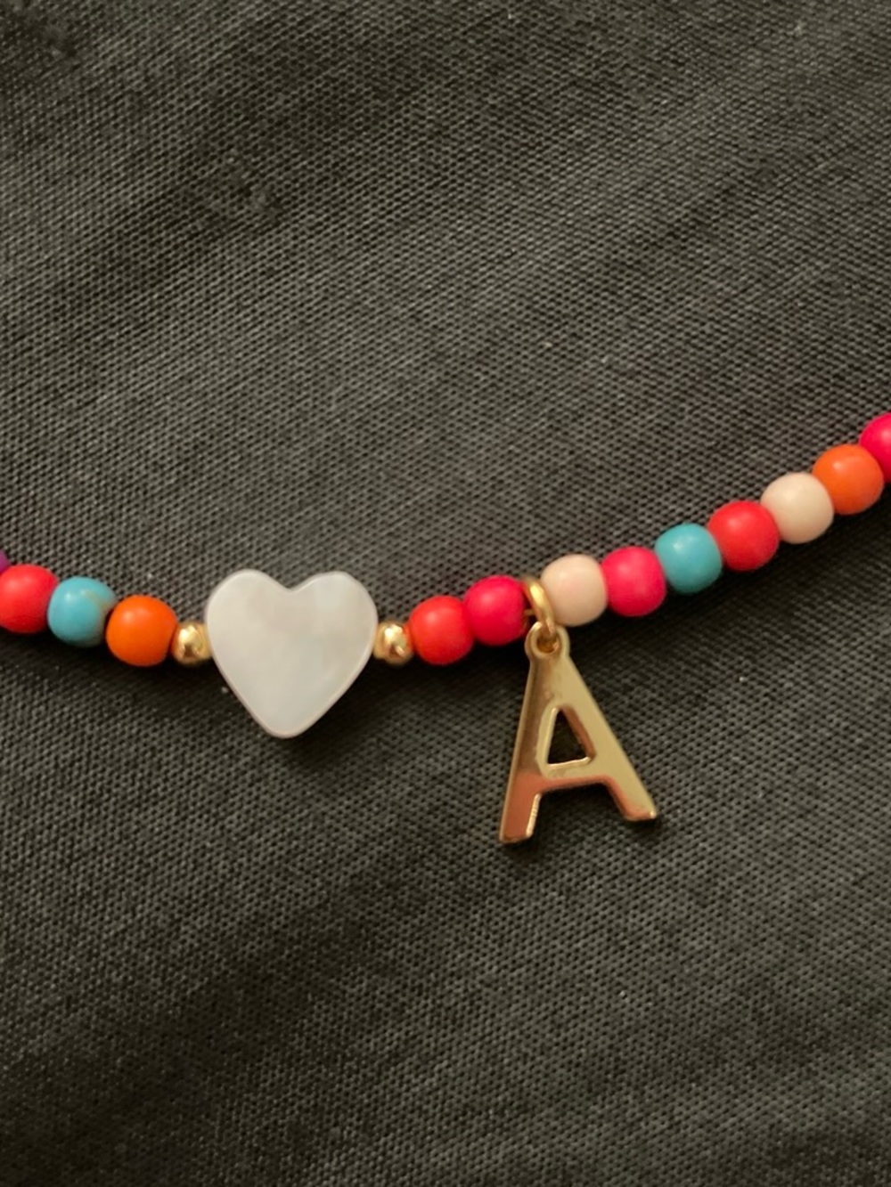 Personalized Beaded Heart Necklace in Multicolor with Gold Initial